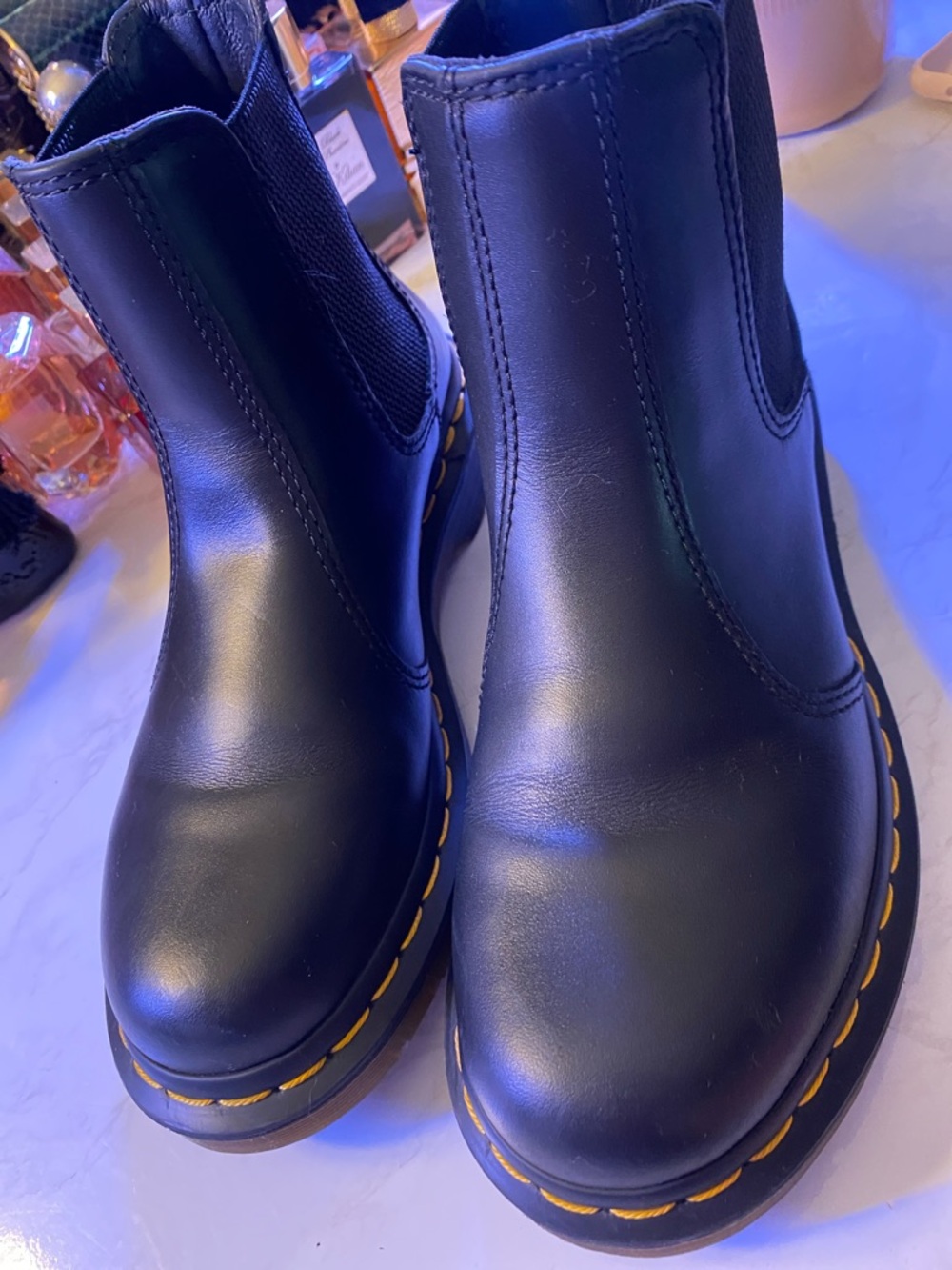 Dr. Martens Black Leather Chelsea Boots with Yellow Stitching
